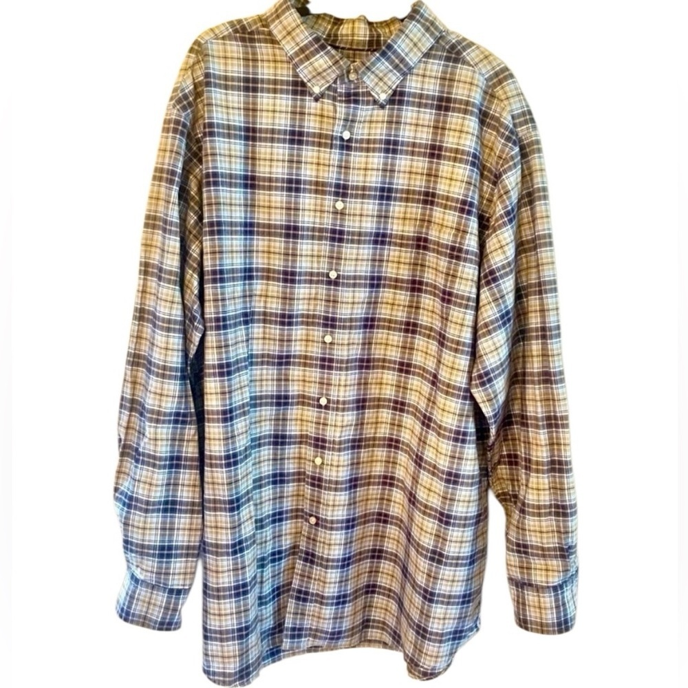 NWT Cremieux Shirt 3X Tall Mens Plaid Blue Beige Button-Up 100% Cotton Classics